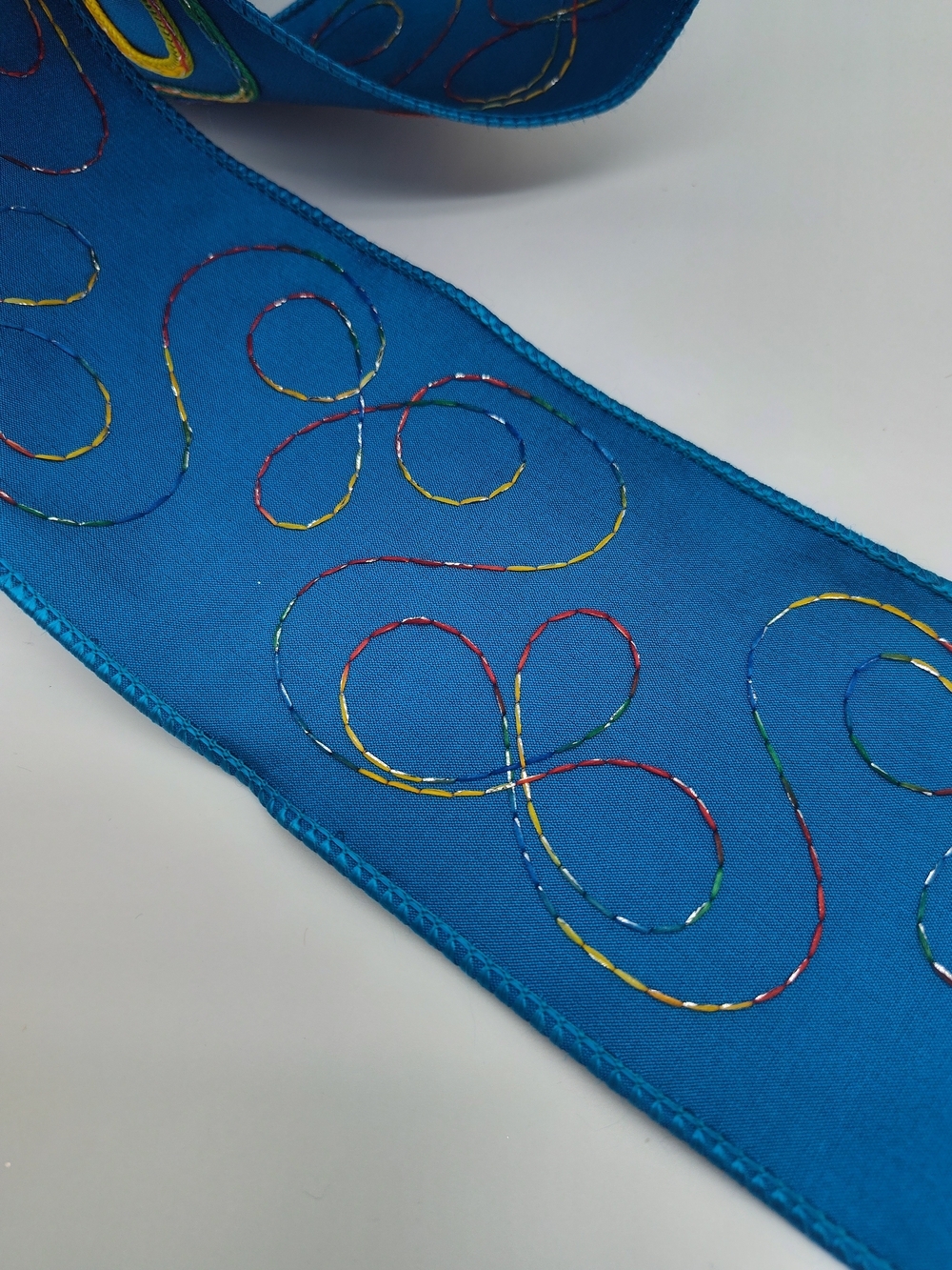 FARRISILK Embroidered Cord Ribbon Blue Multicolor Wired 4" 10 Yards NWT - Picture 5 of 6